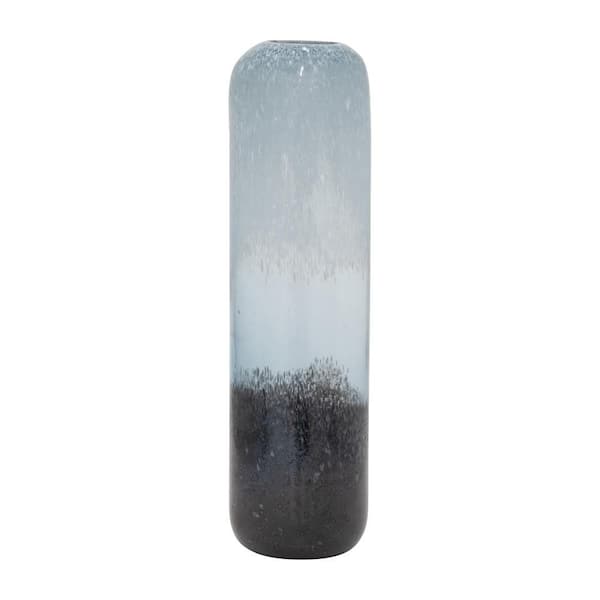 Liv & Skye 17 in. White/Clear Glass Cylinder Modern Ombre Decorative Vase