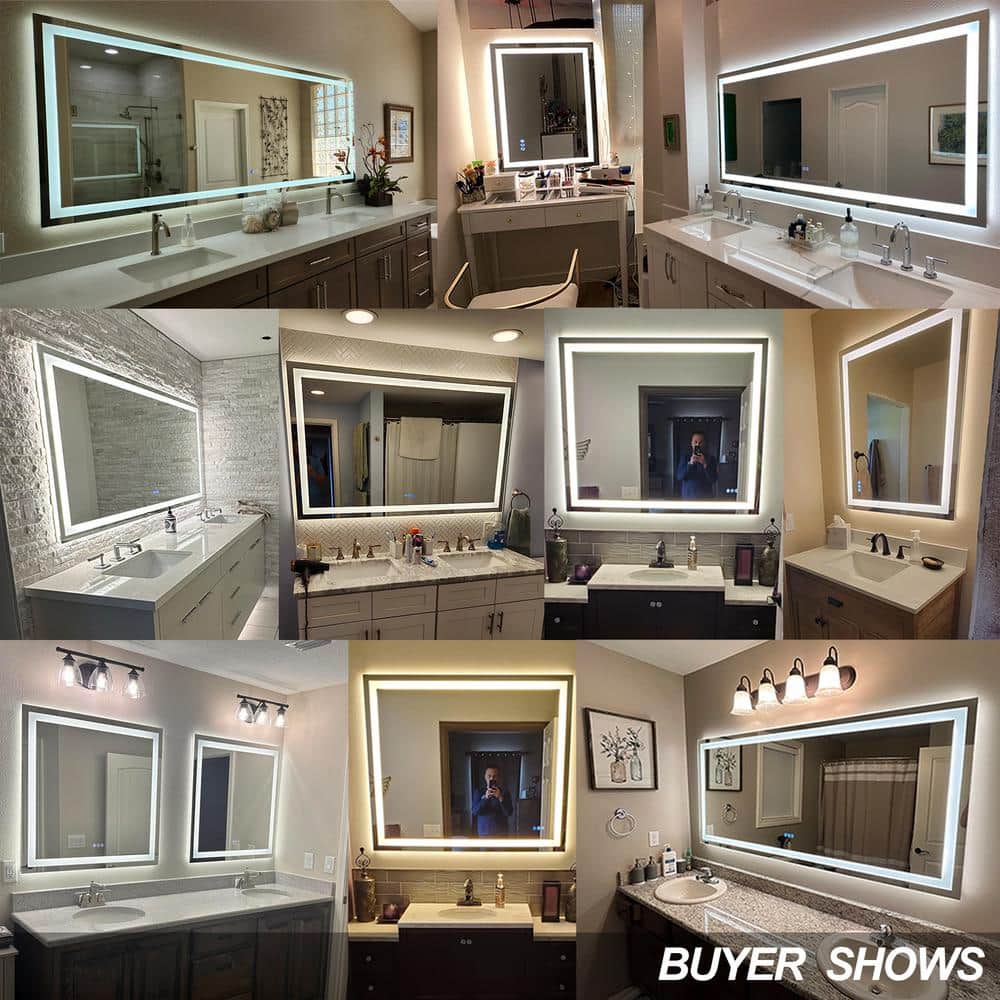 Oversized Frameless Rectangular LED Vanity Mirror with Anti-Fog