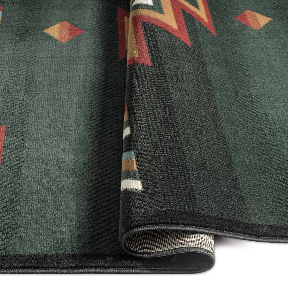 Southwestern Geometric Green and Red Synthetic Area Rug, 5'2" x 7'4"