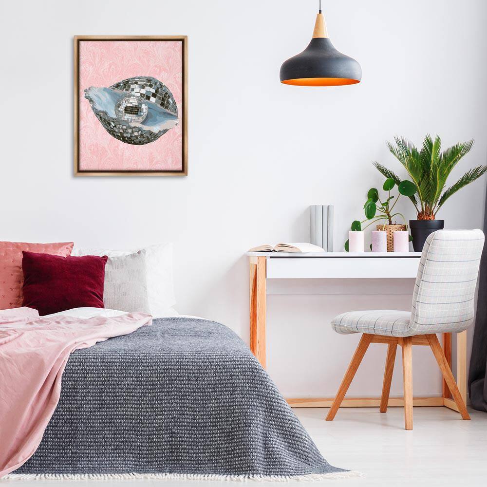 Disco Oyster on Pink by Lil' Rue Brown Floater Frame Abstract Graphic Art Print 31 in. x 25 in. price history on PriceWatchPro