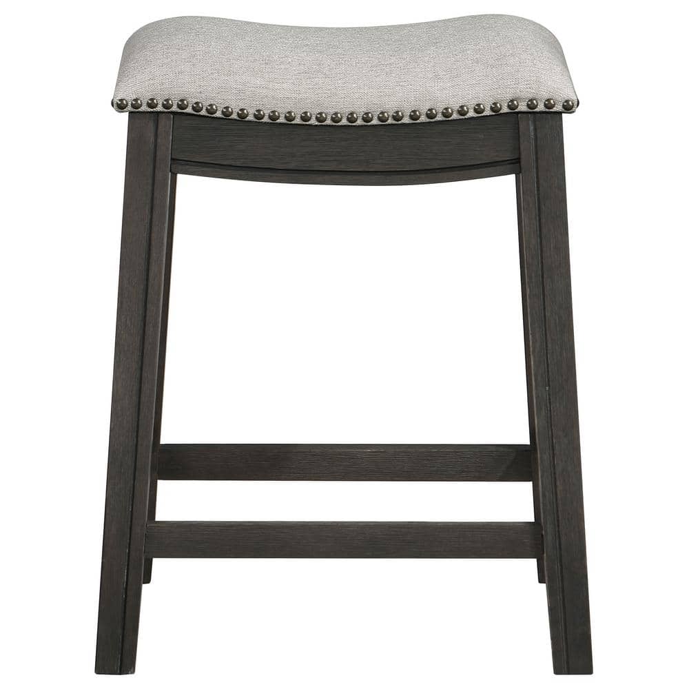 Elliston Gray and Beige Wood Backless Saddle Counter Stool