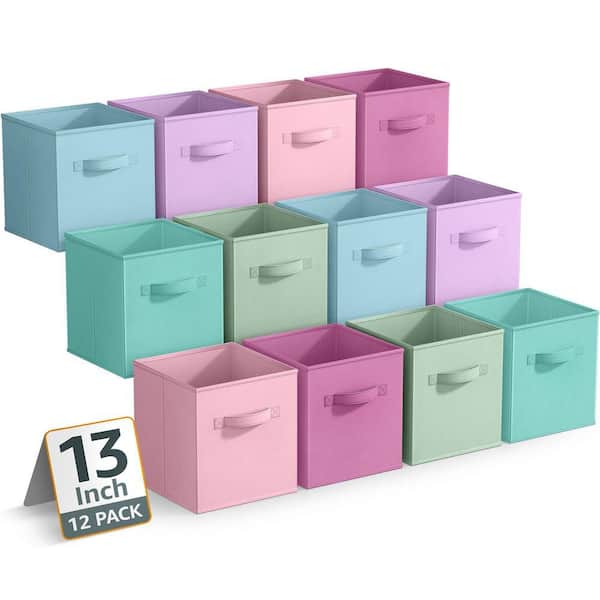 Large Storage Bins, Folding Organizer Cubes with Handle, Multicolored 13 in. x 13 in. Fabric Decorative Basket Set of 12