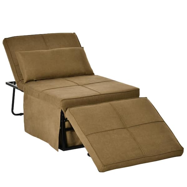 HOMCOM 70.75 in. Width Brown Linen Upholstery Ottoman Sleeper Size Sofa Bed