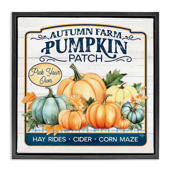 Stupell Industries Autumn Farm Pumpkin Patch by Martin Podt Black Floater Frame Graphic Typography Art Print 18 in. x 18 in.
