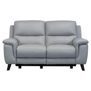 Lizette Dark Brown Wood and Dove Grey Genuine Leather Contemporary Loveseat