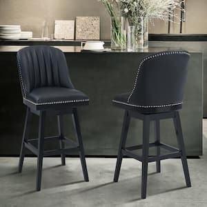 Journey 26" Counter Height Wood Swivel Bar Stool in Black Wood Finish with Black Faux Leather