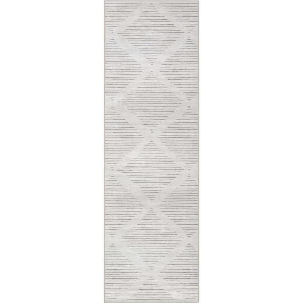 Gray Beige 2 ft. 3 in. x 7 ft. 3 in. Runner Flat-Weave Apollo Moroccan Trellis Lattice Area Rug