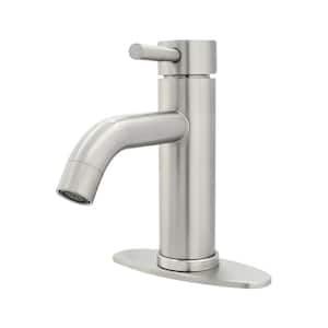 Single Handle Lavatory Faucet, Lever Style Handle, Ceramic Disc Control, Matching Push Pop-Up Stainless Steel