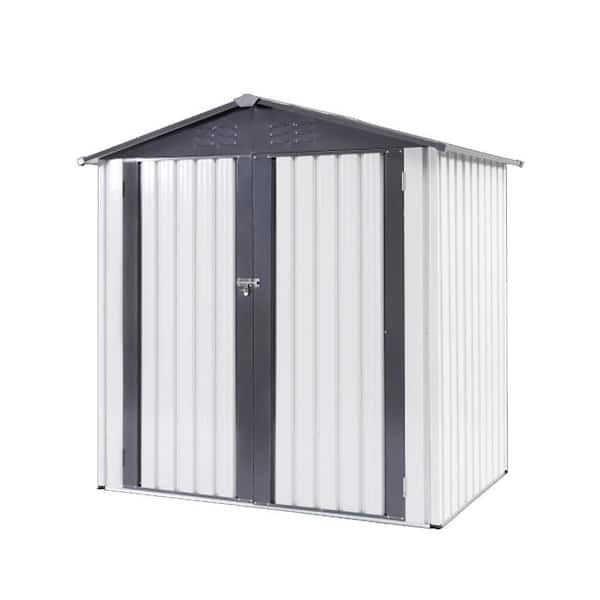 6 ft. W x 4 ft. D Outdoor Gray White Metal Storage Shed with Rainproof Hinge Door (24 sq. ft. )