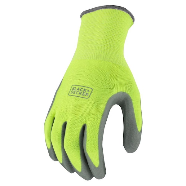 BLACK+DECKER Men's Large High Visibility Green Foam Nitrile Grip Glove