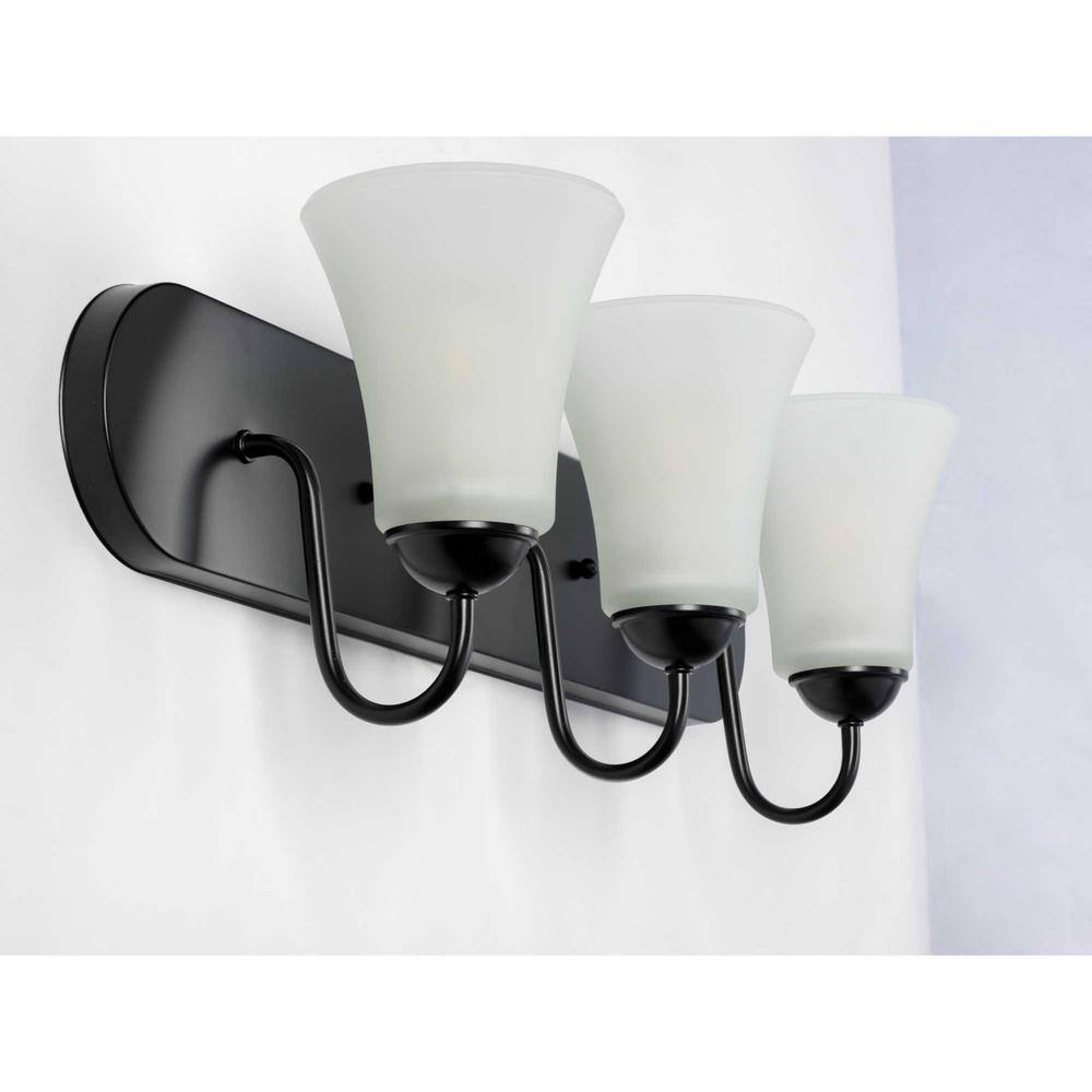 Matte Black Three-Light Bath Vanity with Etched Glass Shades