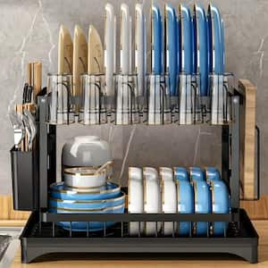 Black Stainless Steel 2nd Floor Large Kitchen Counter Utensil Dish Rack /Knife/Cup/Cutting Board with Drainage Board