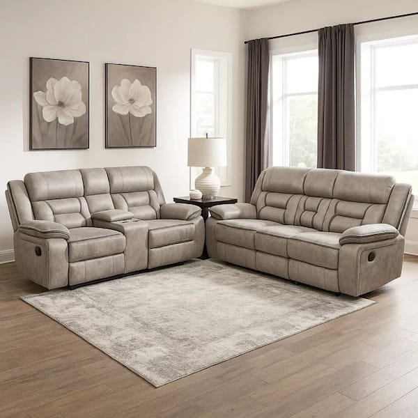 Garie 38.0 in. Pillow Top Arms 2-piece Faux Leather Rectangle Manual Reclining Sectional Sofa and Loveseat Set