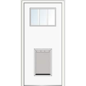 36 in. x 80 in. Classic Left-Hand 3-Lite Clear Primed Fiberglass Smooth Prehung Back Door with Extra Large Pet Door