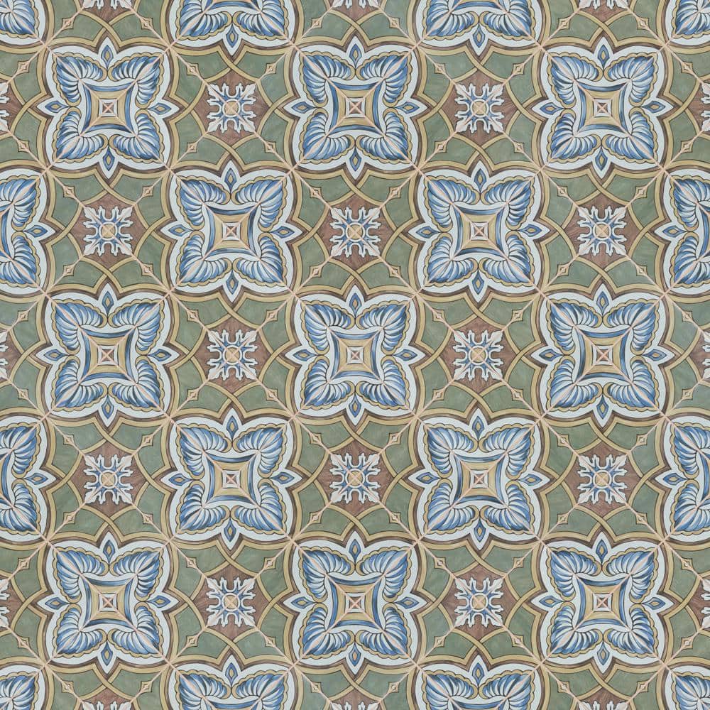 Harmonia 13" x 13" Green and Blue Ceramic Patterned Tile