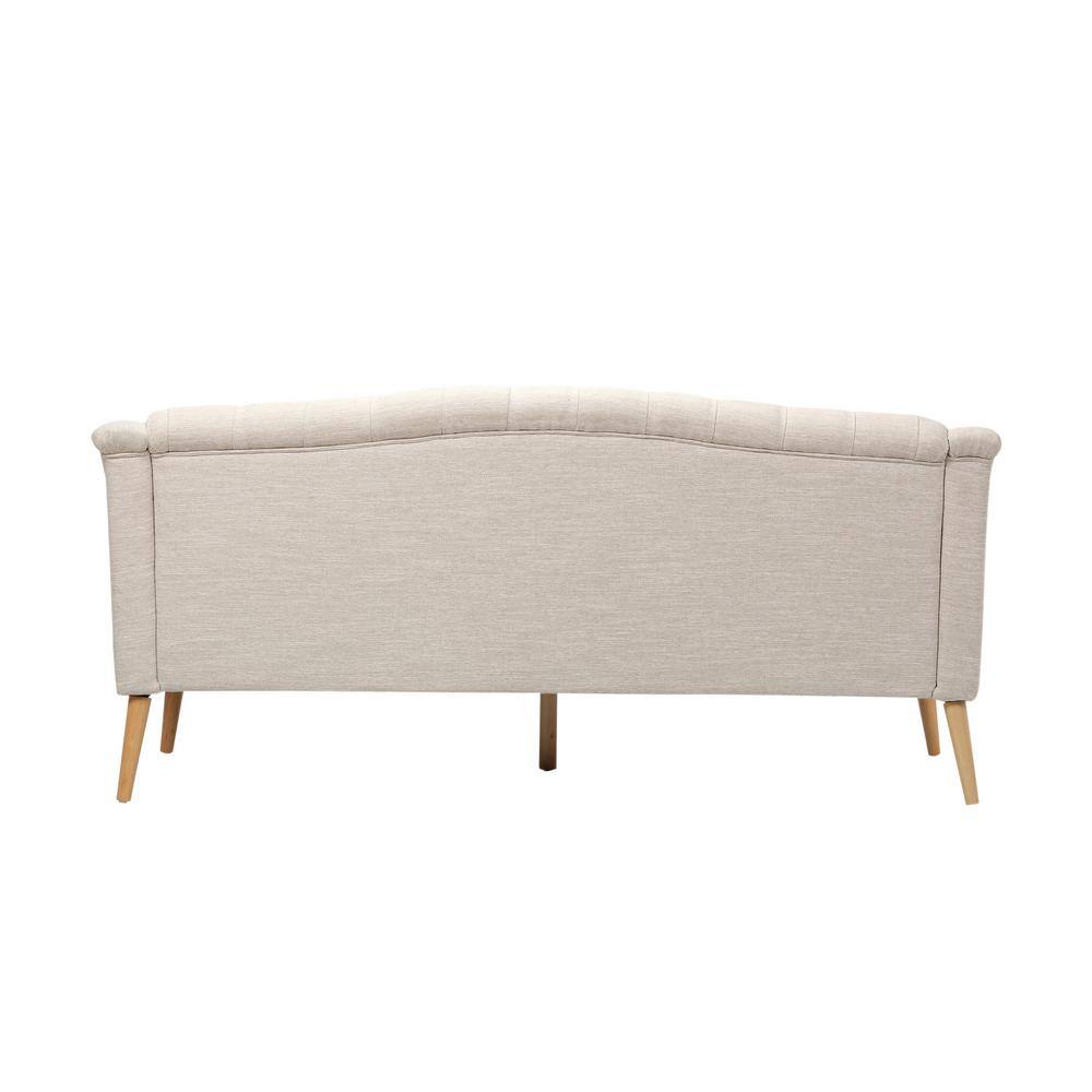 Beige Velvet Tufted Lawson Sofa with Sloped Arms and Wood Frame