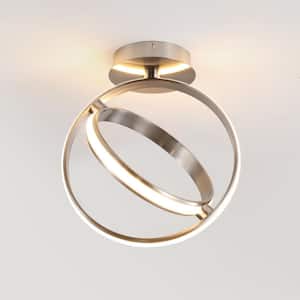 Nicole 14.25 in. 2-Light Modern Minimalist Aluminum Ring Integrated LED Semi Flush Mount, Nickel