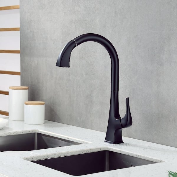 Single-Handle Pull-Down Sprayer Kitchen Faucet with 2-Function Sprayhead in Matte Black