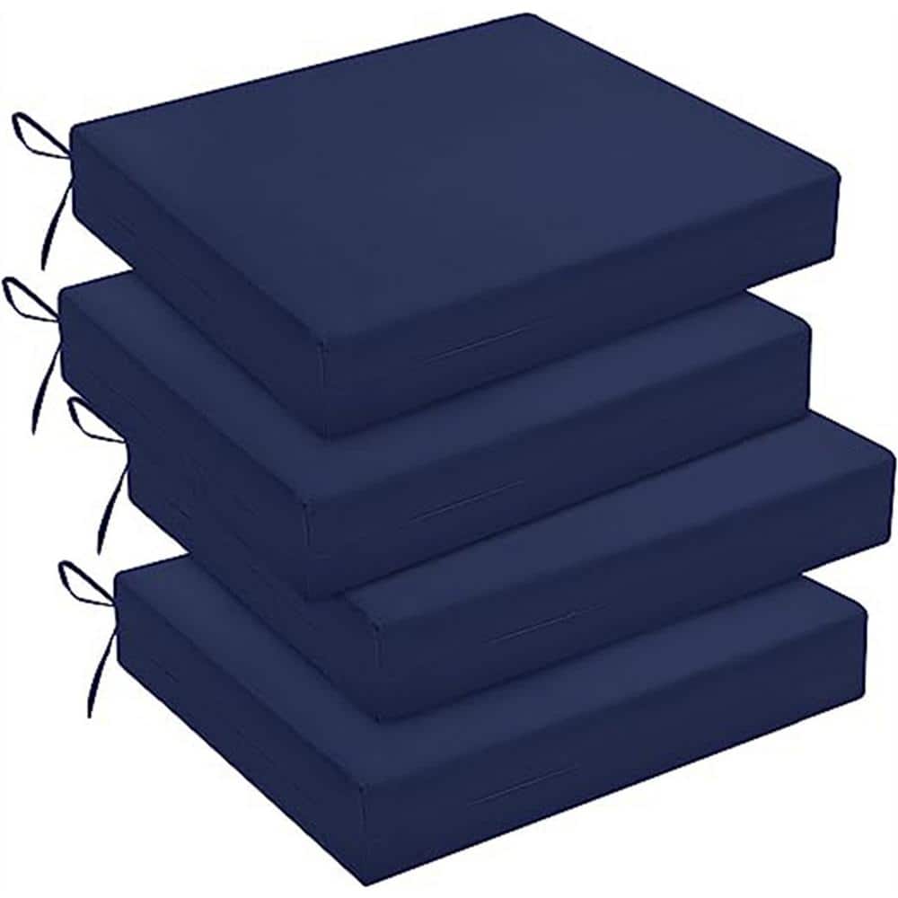 Navy Blue Memory Foam Outdoor Chair Cushions Set of 4