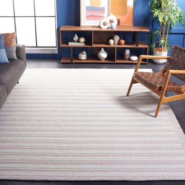 Kilim 8 ft. x 10 ft. Gray/Ivory Striped High-Low Area Rug