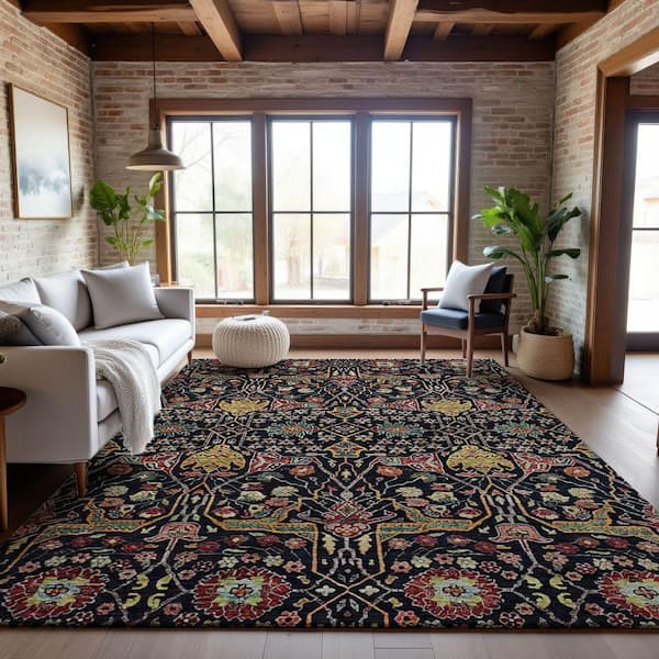 Mayfield Premium Machine Washable Abstract AMF1132 Black 10 ft. x 14 ft. Area Rug