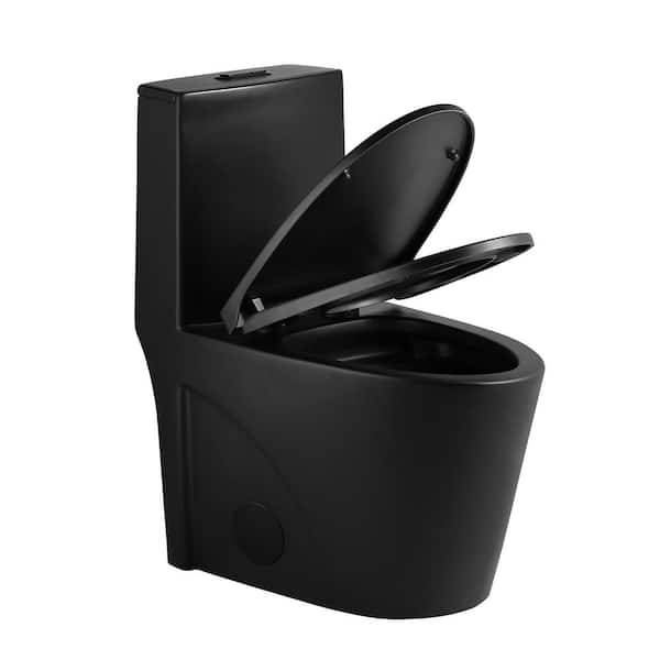 1.1/1.6 GPF Dual Tornado Flush Elongated 1-Piece Toilet in Matte Black with UF Soft Closing Seat Cover