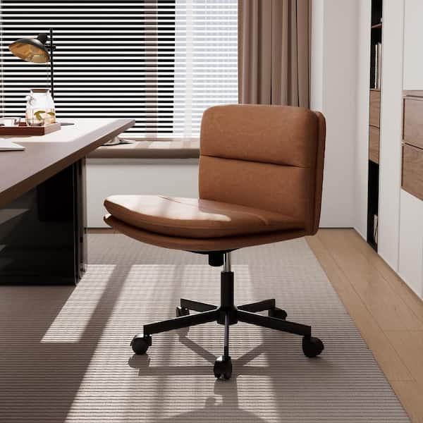 JEAREY Contemporary Brown Task Chair Office Swivel Ergonomic Upholstered Chair with Enlarged Seat Width
