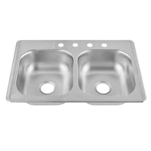 Stainless Steel 33 in. Double Bowl Drop-In Kitchen Sink with Faucet