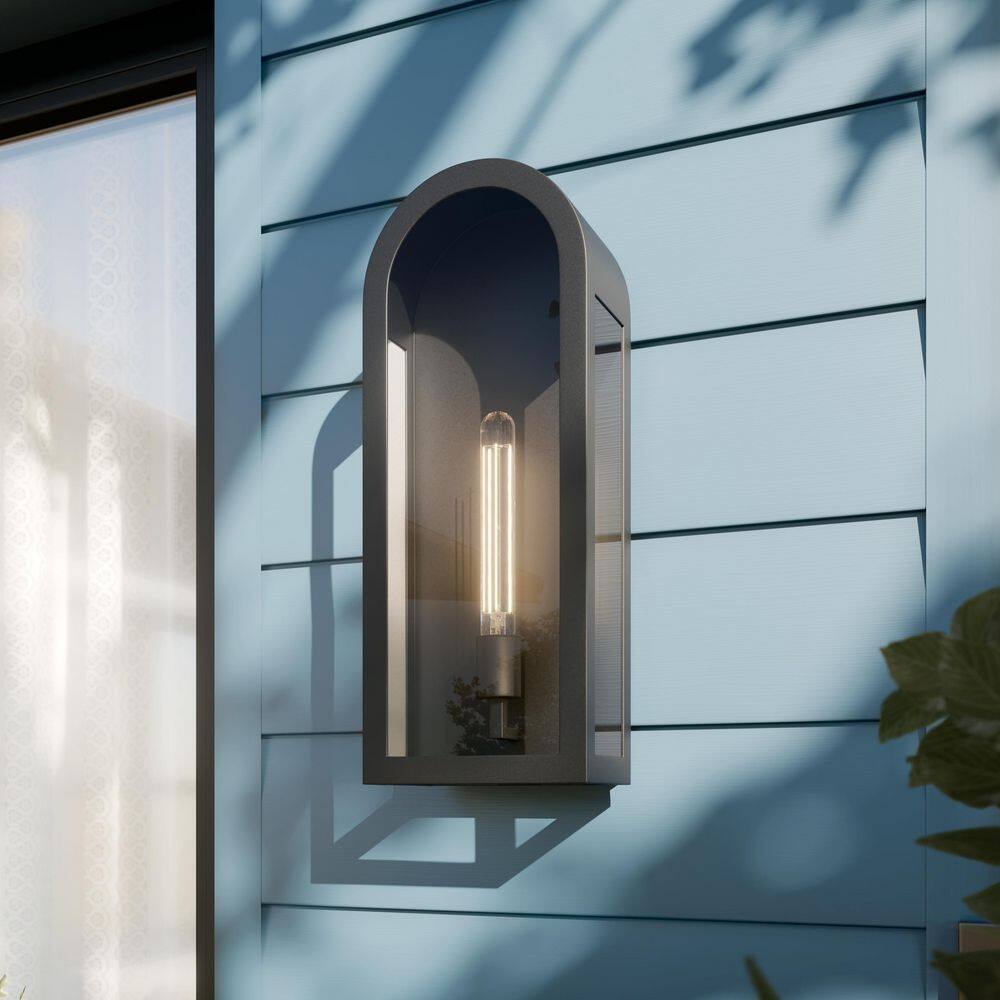 Marea 20.25 in. 1-Light Outdoor Wall Light with Clear Glass in Textured Black price history on PriceWatchPro