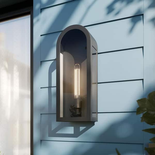 Marea 20.25 in. 1-Light Outdoor Wall Light with Clear Glass in Textured Black