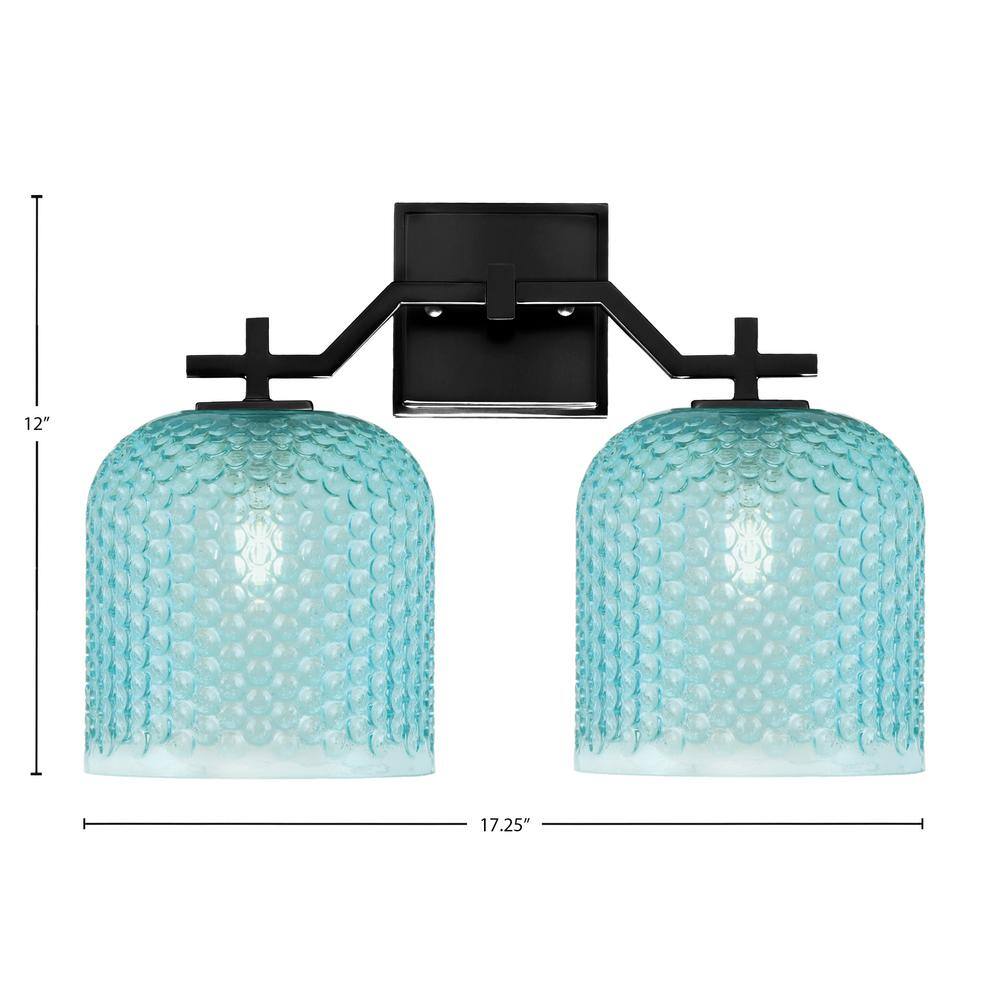Matte Black Vanity Light with Teal Textured Glass Shades