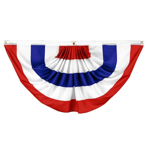 G128 3 ft. x 6 ft. Printed Polyester USA No Stars Pleated Fan Flag Patriotic Banner with Canvas Header Brass Grommets