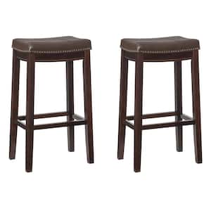 Concord 32 in. Brown Backless Wood Bar Stool with Brown Faux Leather Seat Set of 2