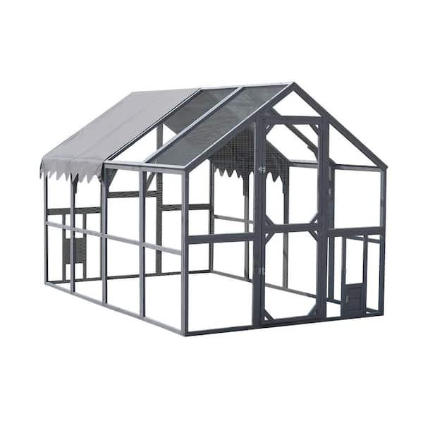 110.5 in. x 74.25 in. x 72.52 in. Outdoor Chicken Coop Metal FenceFarm Poultry Run Hutch Hen House w/ Waterproof Cover