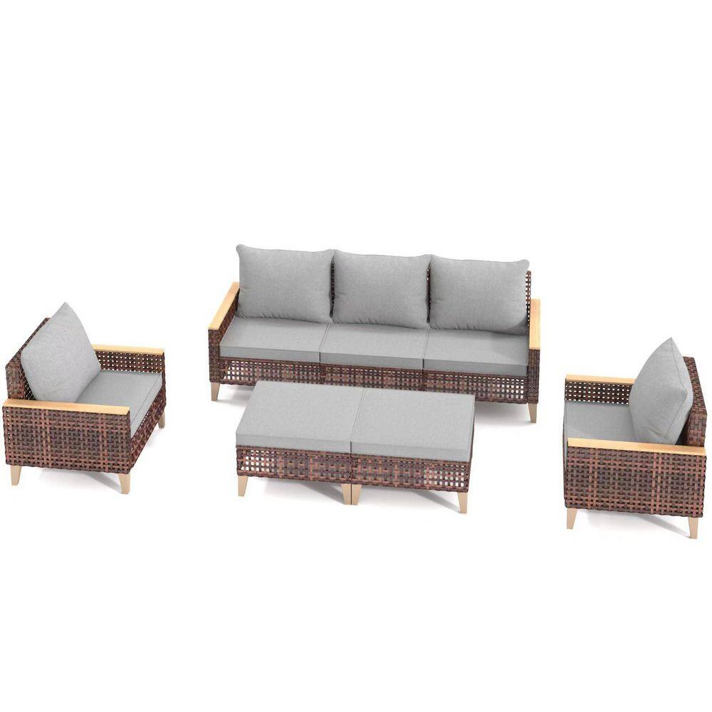 7-Piece Rattan Wicker Patio Outdoor Furniture Conversation Sectional Sofa Set with Ottomans and Gray Thick Cushions price history on PriceWatchPro