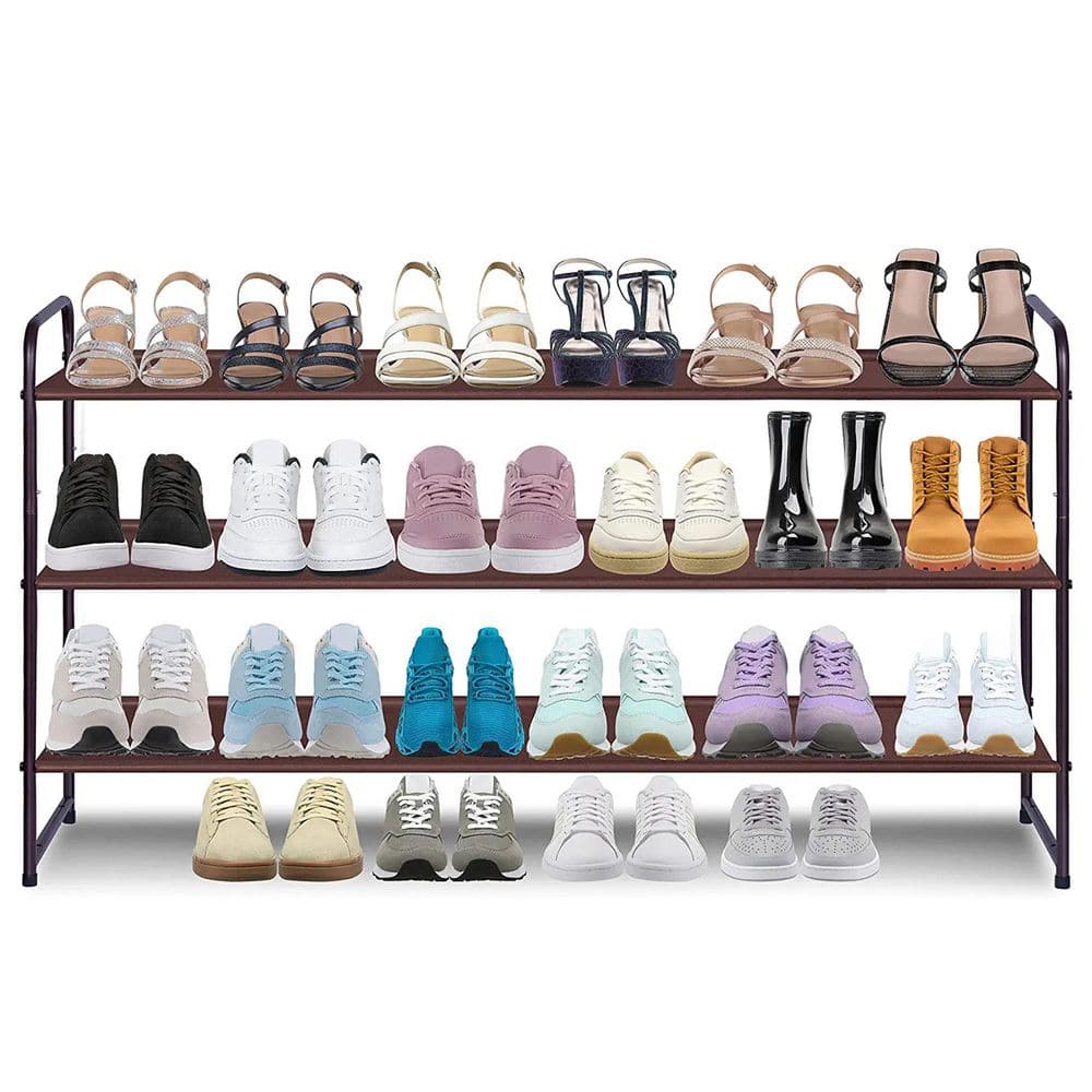 4-Tier Long Shoe Rack for Closet, Wide Shoe Organizer for Closet Floor  Storage, Stackable Shoe Rack for Entryway Metal Shoe Shelf for 30 Pairs Men  Sneakers with Wire Grid for Bedroom, Black
