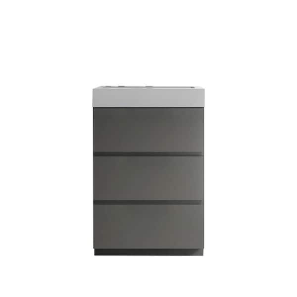 FORCLOVER 24 in. W x 18.1 in. D x 37 in. H Single Sink Freestanding Bath Vanity in Gray with White Engineered Stone Top