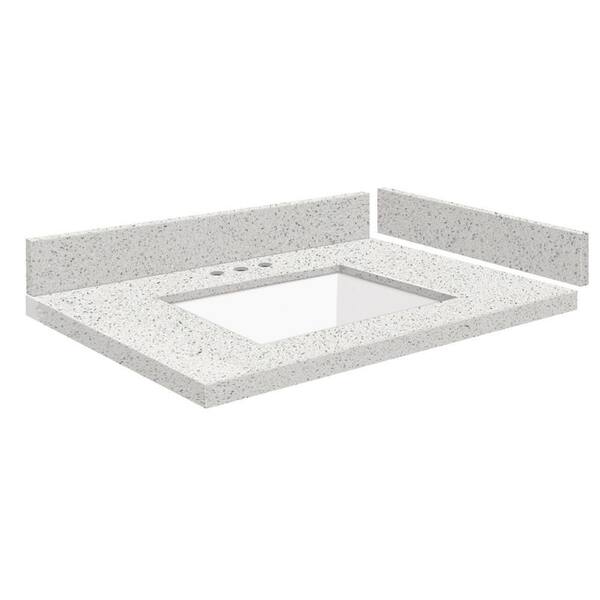 Transolid Silestone 28.25 in. W x 22.25 in. D Quartz White Rectangular Single Sink Vanity Top in Stellar Snow