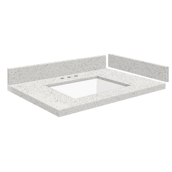 Transolid Silestone 28 in. W x 22.25 in. D Quartz White Rectangular Single Sink Vanity Top in Stellar Snow
