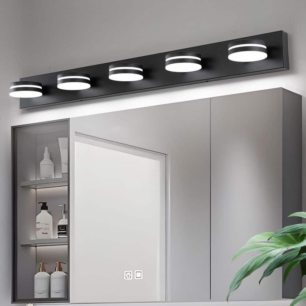 40.55 in. 5-Light Black LED Vanity Light Bar with Dimmable 5500K Light and 270° Swivel Range Acrylic Lampshade price history on PriceWatchPro