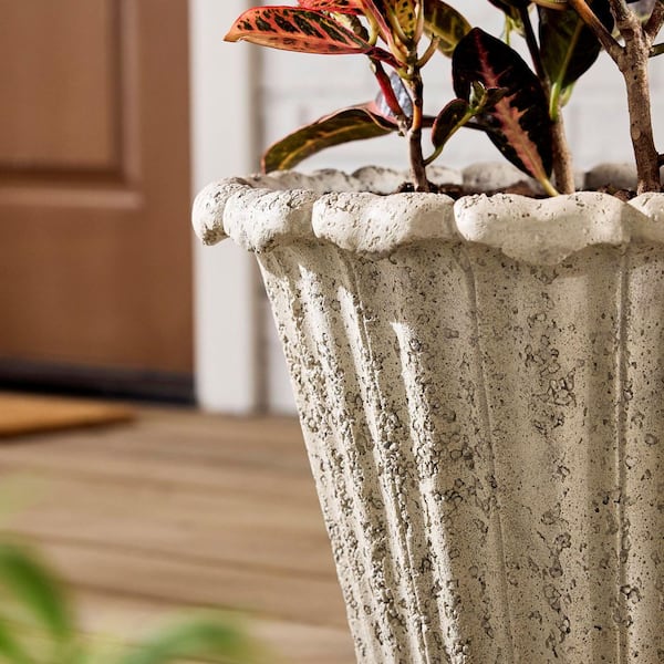 Vigoro Lachlan Large Beige Lavastone Round Planter with Drainage