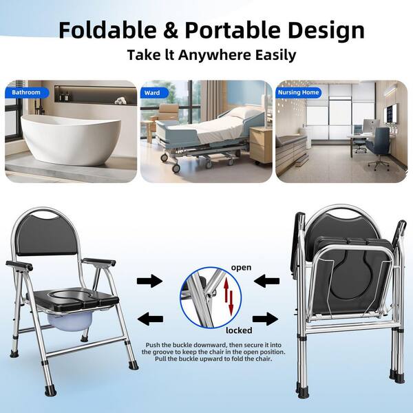 Wudkey 4 in 1 Folding Bedside Commode Chair for Elderly with Arms
