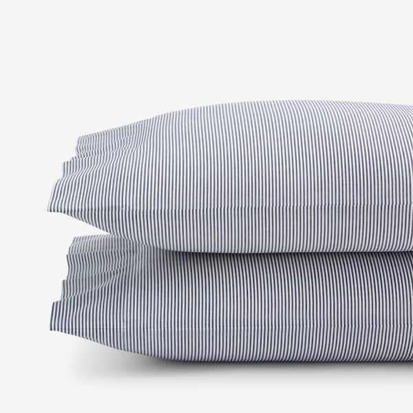 The Company Store Company Cotton Stripe Yarn-Dyed White/Blue Cotton Percale King Pillowcase (Set of 2)