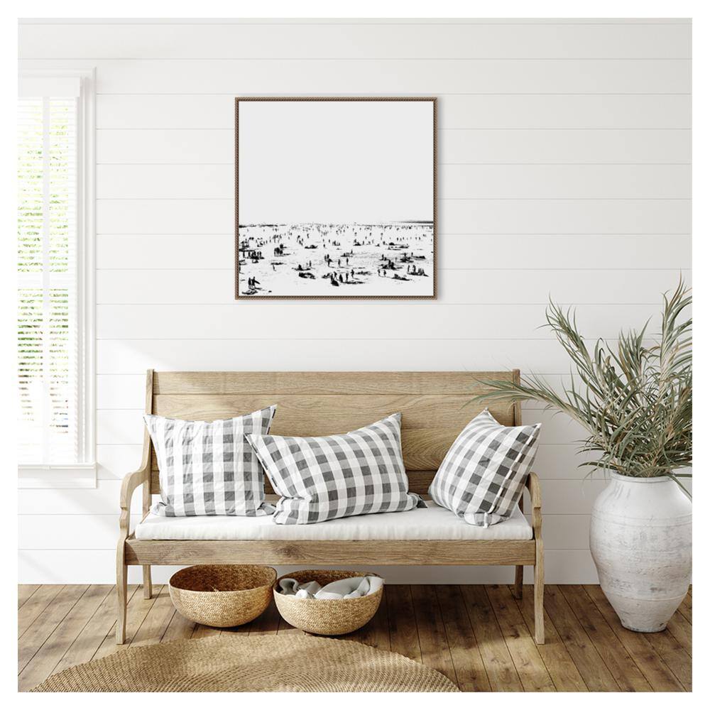 30" x 30" Black and White Beach Scene Framed Canvas Print