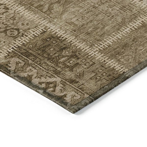 Brown, Beige 5 ft. x 8 ft. Woven Plaid Polyester Rectangle Indoor/Outdoor Area Rug