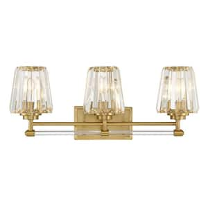 Garnet 24 in. 3-Light Warm Brass Vanity Light with Crystal Shades