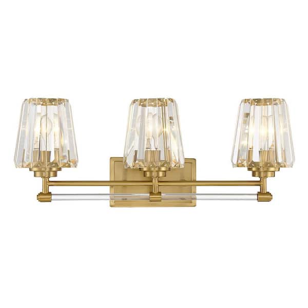 Garnet 24 in. 3-Light Warm Brass Vanity Light with Crystal Shades