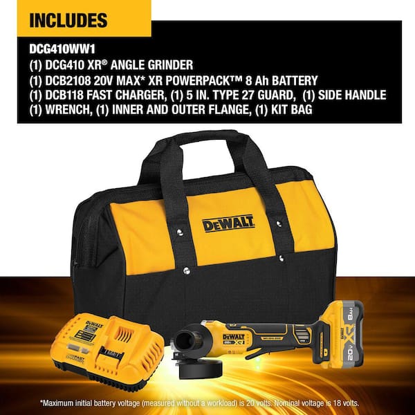 20V MAX Lithium-Ion Cordless 4-1/2 in. - 5 in. Angle Grinder Kit with 8.0 Ah Battery, Charger and Kit Bag
