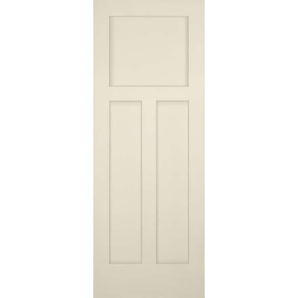 Builders Choice 30 in. x 80 in. Left-Handed 3-Panel Craftsman Solid Core Primed Pine Wood Single Prehung Interior Door