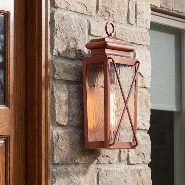Wakeford Collection 1-Light Antique Copper Clear Water Transitional Outdoor Small Wall Lantern Light